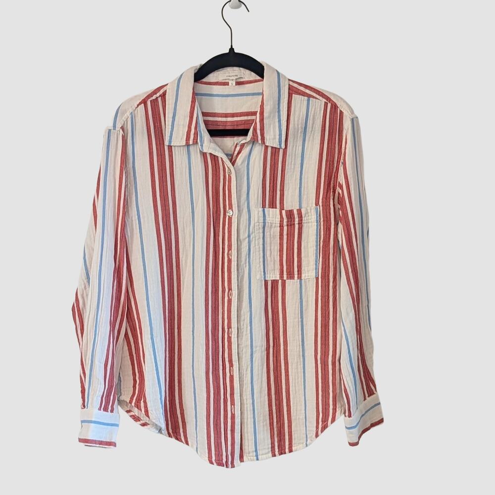 Maurices Striped Cotton Gauze Button Up Shirt S Lightweight Beachy Americana